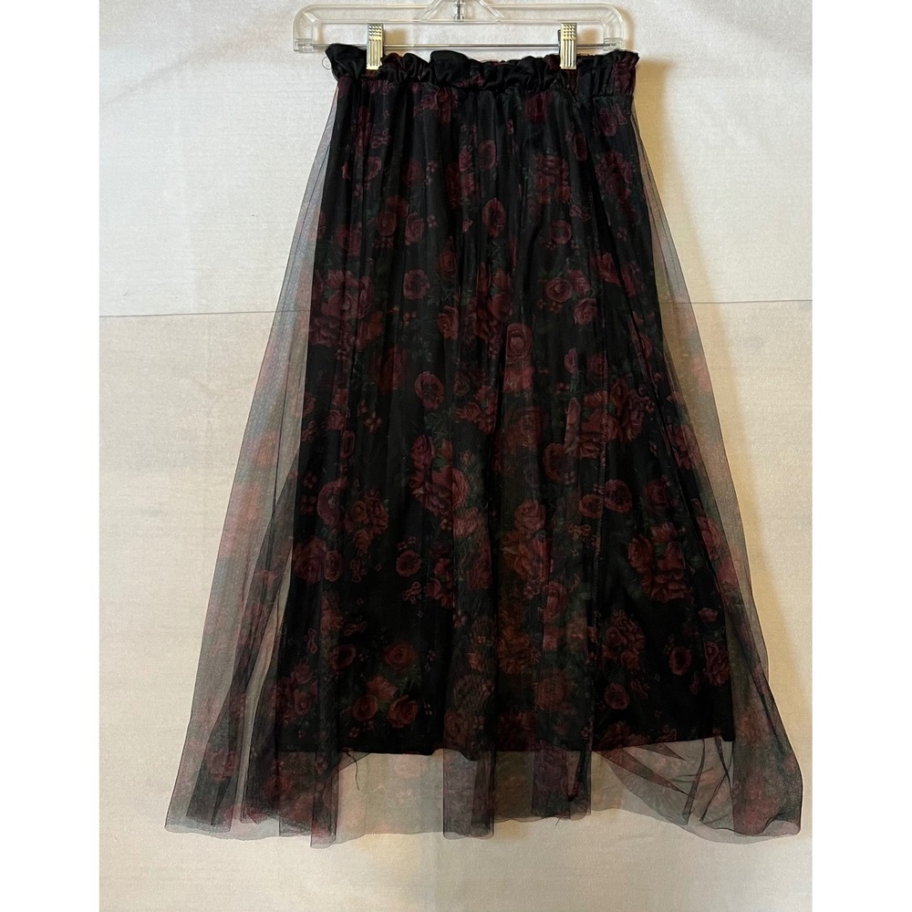 Metrowear Black Floral Maxi Skirt Sheer Overlay Gothic Boho Romantic Y2K Small